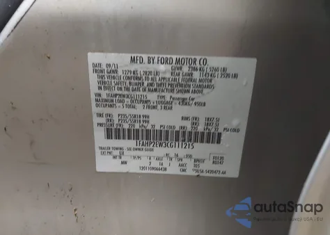 2012 Ford Taurus Sel from USA, damaged, VIN 1FAHP2EW3CG111215